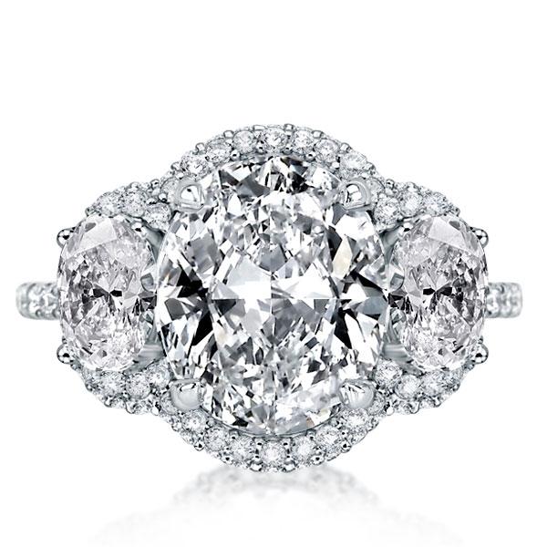 Halo Oval Three Stone Engagement Ring