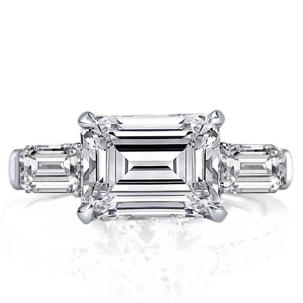Italo Three Stone East West Emerald Created White Sapphire Engagement Ring
