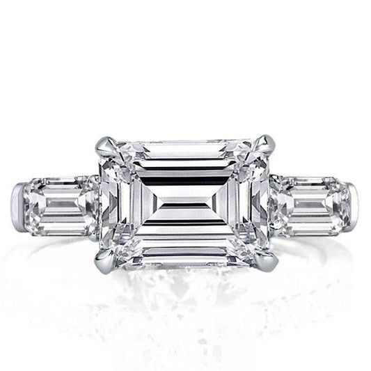 Italo Three Stone East West Emerald Created White Sapphire Engagement Ring