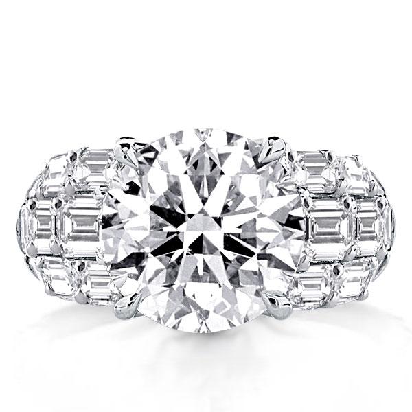 Italo Round & Emerald Cut White Sapphire Unique Engagement Ring