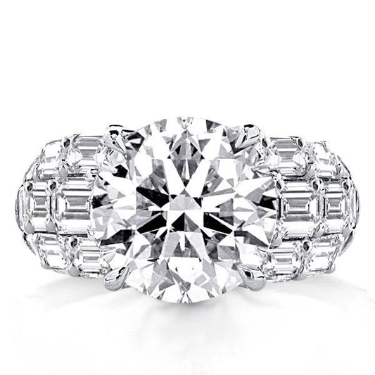 Italo Round & Emerald Cut White Sapphire Unique Engagement Ring