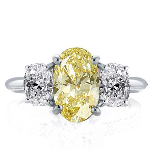 Three Stone Oval Yellow Topaz Engagement Ring