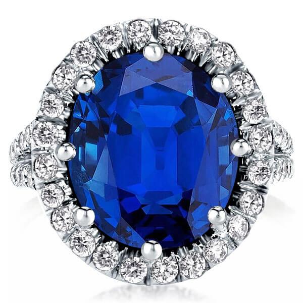 Split Shank Halo Blue Sapphire Oval Cut Engagement Ring
