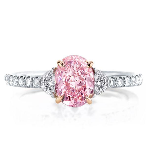 Three Stone Oval Cut Pink Engagement Ring For Women