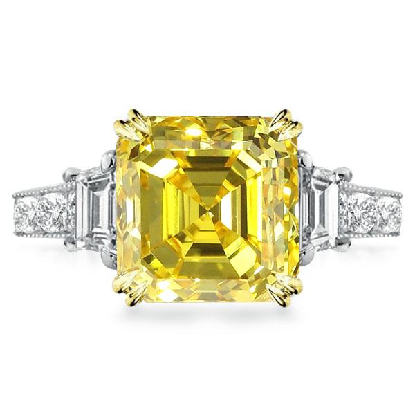 3 Stone Milgrain Asscher Cut Yellow Topaz Engagement Ring
