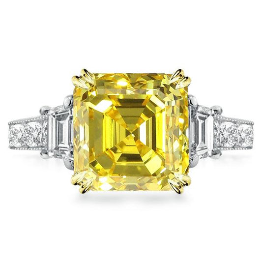 3 Stone Milgrain Asscher Cut Yellow Topaz Engagement Ring