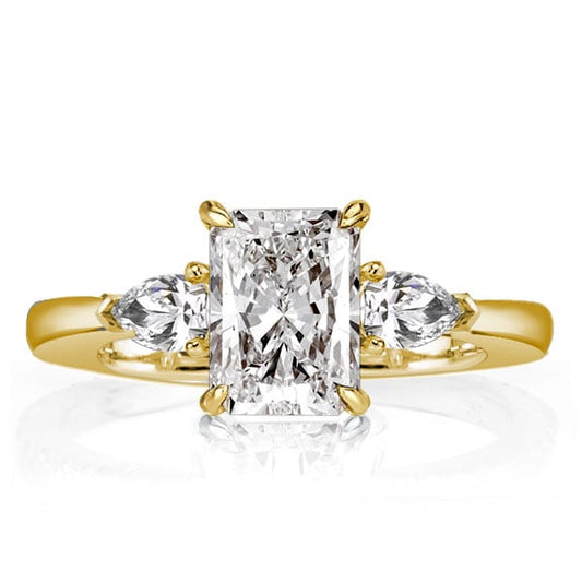 Golden Three Stone Radiant Cut Engagement Ring