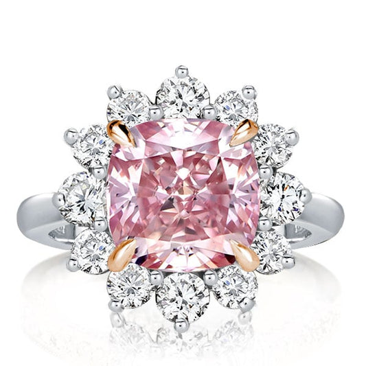 Two Tone Pink Cushion Cut Engagement Ring