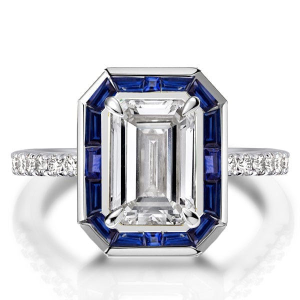 Halo Emerald Cut Engagement Ring In Sterling Silver