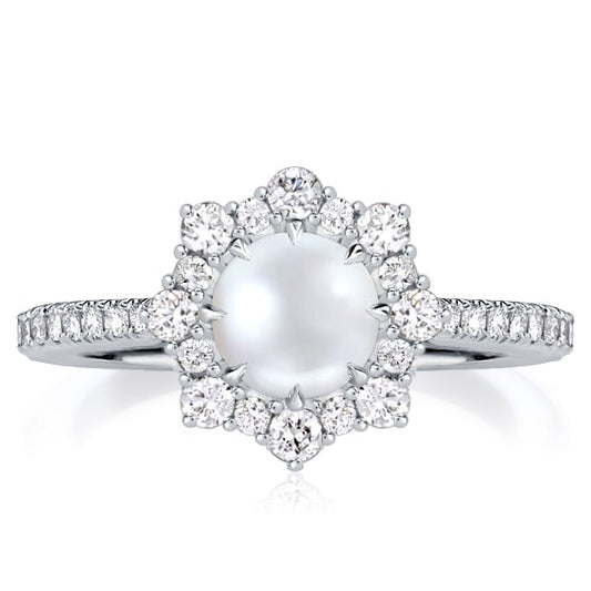 Halo Pearl Engagement Ring In Sterling Silver