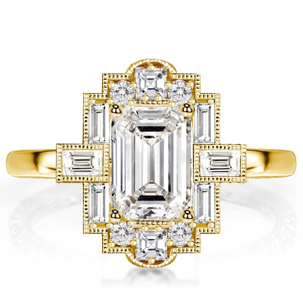 Milgrain Vintage Engagement Ring Emerald Cut Engagement Ring
