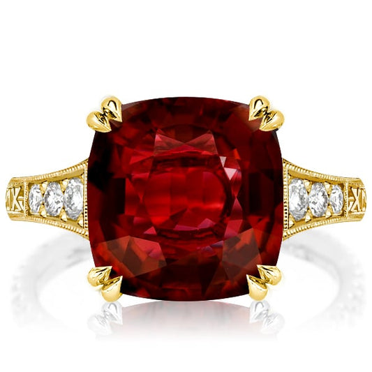 Art Deco Milgrain Garnet Cushion Cut Engagement Ring