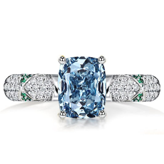 Italo Blue Topaz Pave Setting Cushion Cut Engagement Ring