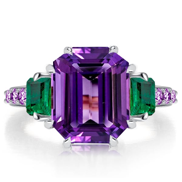 Unique Three Stone Amethyst Engagement Ring Promise Ring