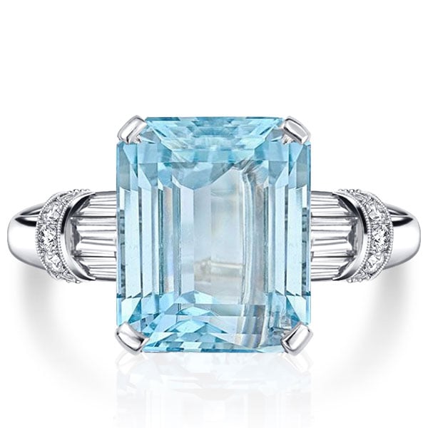 Italo Aquamarine Baguette & Emerald Cut Engagement Ring