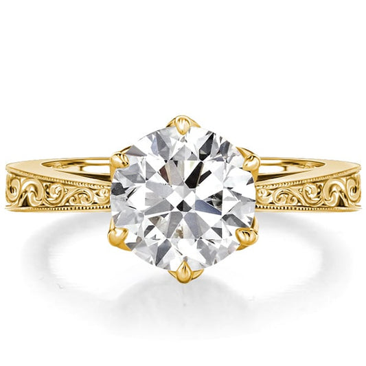 Italo Round Cut Filigree Solitaire Ring Vintage Engagement Ring For Women