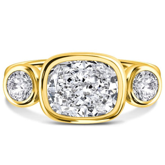 Italo Created White Sapphire Engagement Ring Cushion Cut Three Stone Engagement Ring