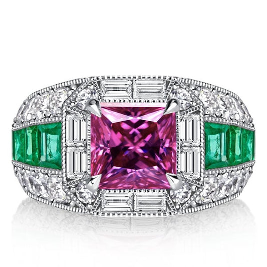 Italo Pink Stone Ring Pink Sapphire Emerald Large Cocktail Ring