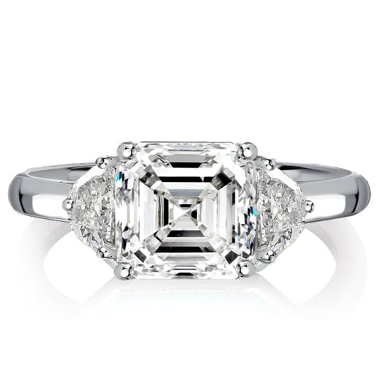 Italo Asscher Cut White Sapphire Three Stone Engagement Ring