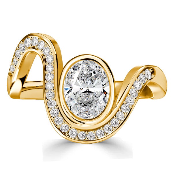 Italo Bezel Set Oval Cut Curved Shank Engagement Ring