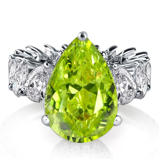 Italo Unique Peridot Pear Shaped Engagement Ring