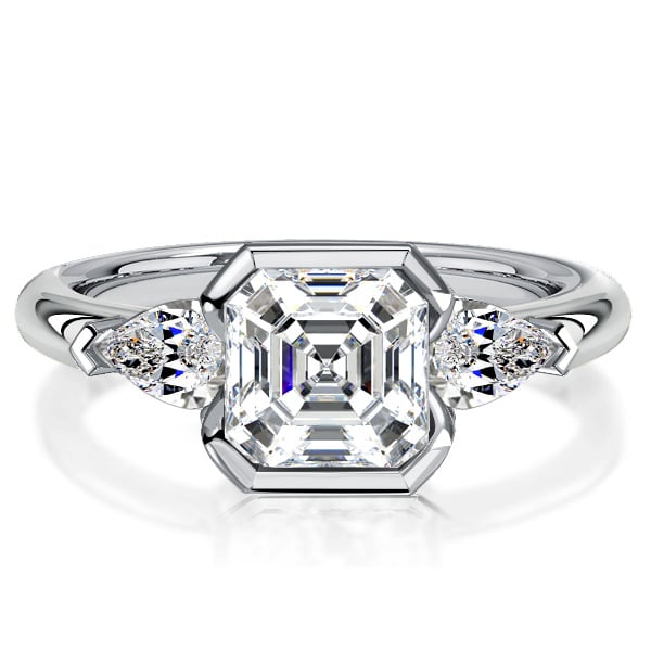 Italo Asscher Cut 3 Stone Engagement Ring Sterling Silver Rings