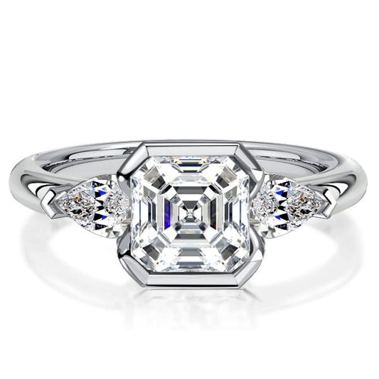 Italo Asscher Cut 3 Stone Engagement Ring Sterling Silver Rings
