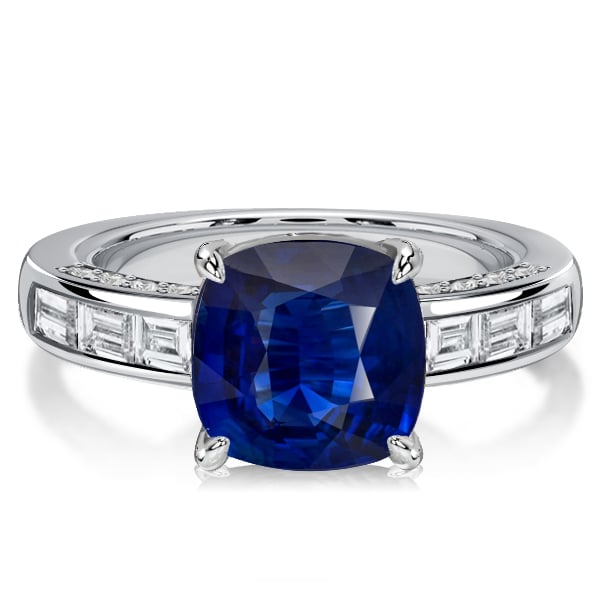 Italo Channel Set Blue Sapphire Cushion Cut Engagement Rings