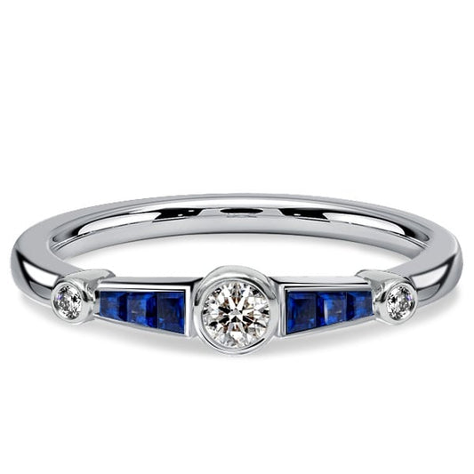 Italo Blue Sapphire Ring Bezel Setting Vintage Wedding Rings For Women Promise Ring