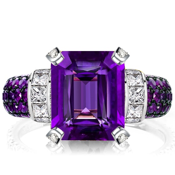 Italo Amethyst Emerald Cut Vintage Engagement Ring For Women