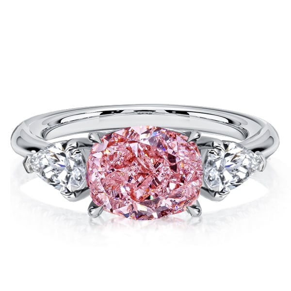 Italo 3 Stone Pink Stone Pear Shaped Cushion Cut Engagement Ring