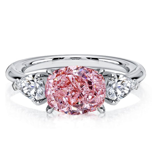 Italo 3 Stone Pink Stone Pear Shaped Cushion Cut Engagement Ring