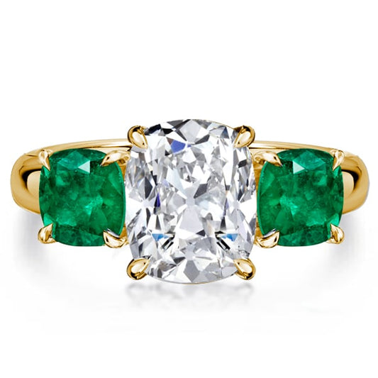 Italo Golden Cushion Cut Engagement Rings Emerald Ring