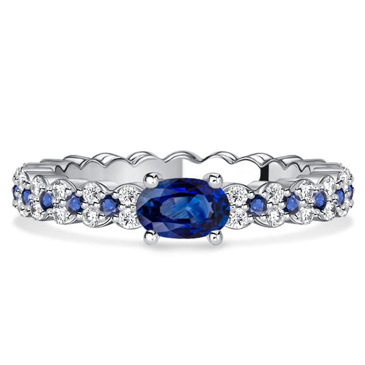 Italo East West Oval Cut Blue Sapphire Ring Simple Ring