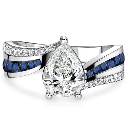 Italo Bypass Blue Sapphire Ring Pear Shaped Engagement Ring