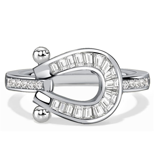 Italo Channel Set Horseshoe Ring Baguette Cut Engagement Ring