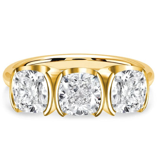 Italo Cushion Cut White Sapphire Engagement Rings 3 Stone Ring