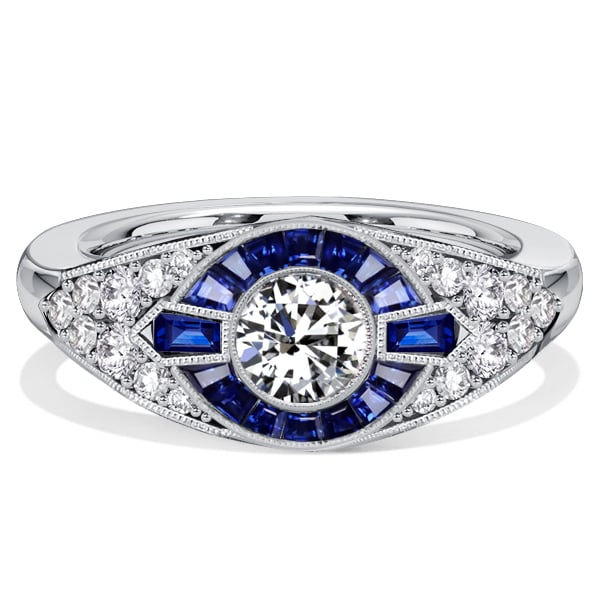 Italo Vintage Milgrain Blue Sapphire Halo Engagement Ring