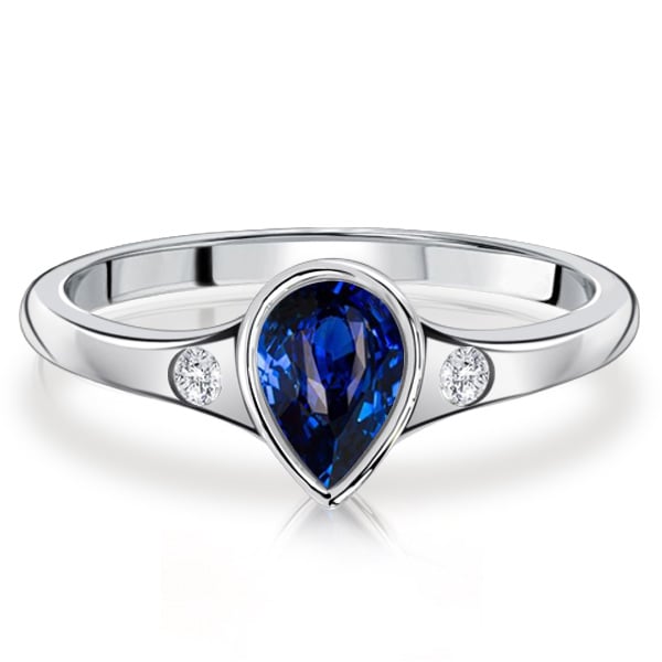 Italo Pear Shaped 3 Stone Ring Blue Sapphire Rings For Women