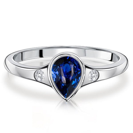 Italo Pear Shaped 3 Stone Ring Blue Sapphire Rings For Women