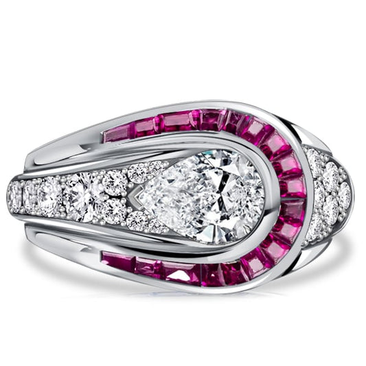 Italo Art Deco Rings Pear Shaped Ruby Rings