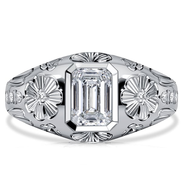 Italo Vintage Emerald Cut White Sapphire Engagement Rings Filigree Cocktail Rings