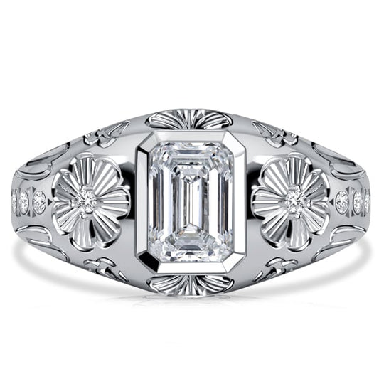 Italo Vintage Emerald Cut White Sapphire Engagement Rings Filigree Cocktail Rings