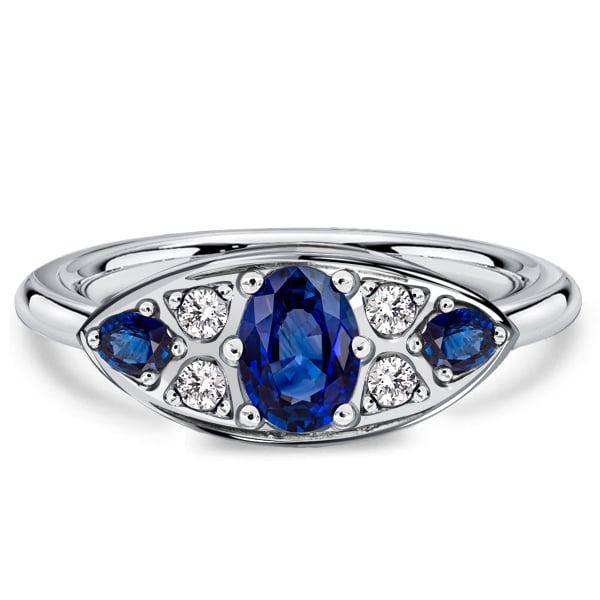 Italo Oval Cut Blue Sapphire Ring Vintage Engagement Ring