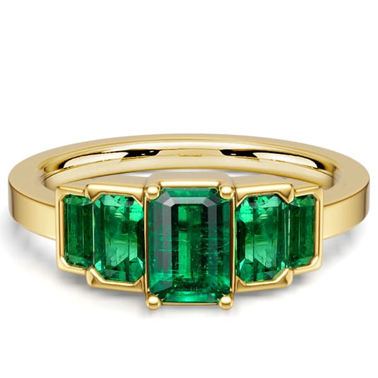 Italo Five Stone Emerald Cut Emerald Green Engagement Rings