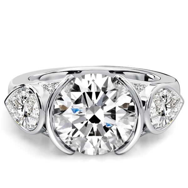 Italo Half-bezel Pear & Round Cut Three Stone Engagement Rings For Women