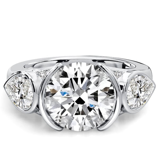 Italo Half-bezel Pear & Round Cut Three Stone Engagement Rings For Women