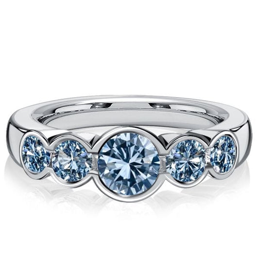 Italo Bezel Set Five Stone Blue Topaz Engagement Ring Promise Ring