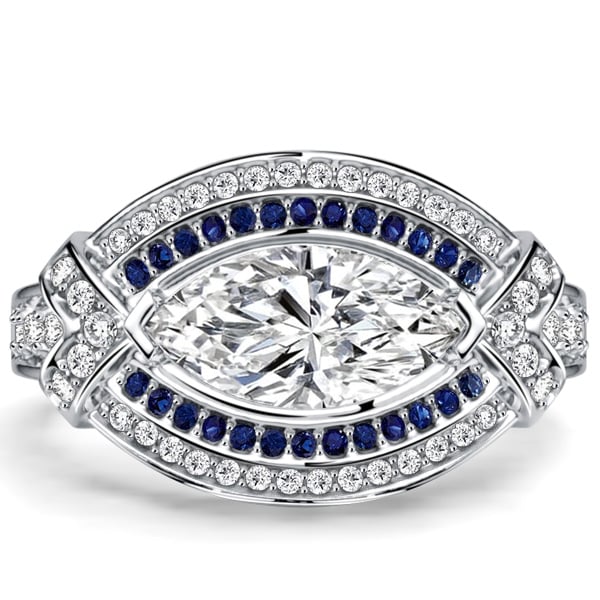 Italo Bezel-set White Sapphire Marquise Cut Vintage Engagement Ring For Women