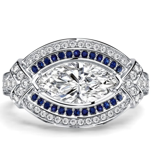 Italo Bezel-set White Sapphire Marquise Cut Vintage Engagement Ring For Women